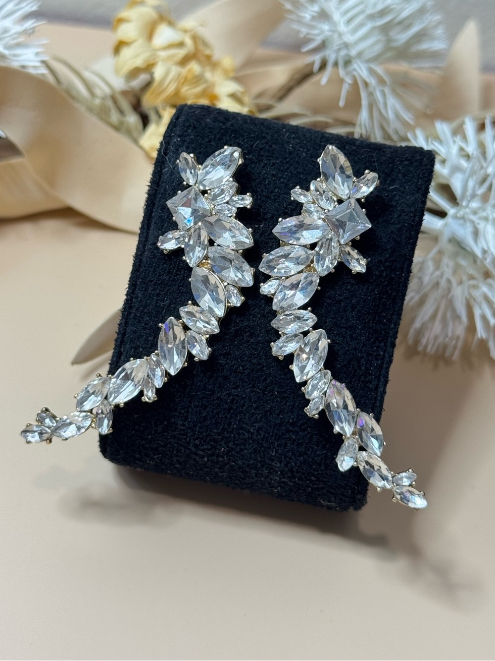 BaubleBar Crystal Statement Crawler Earrings Gold Tone Clear Rhinestones